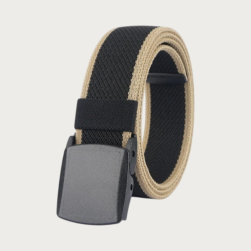 Ceintura ceinture tactique élastique bicolore noire et beige avec boucle en plastique robuste sans métal