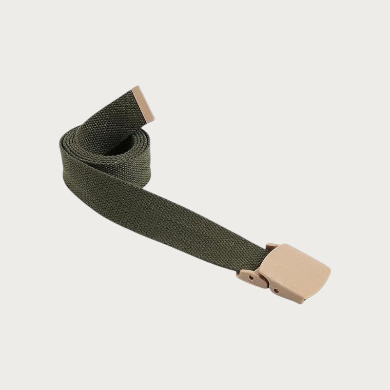 Ceinture tactique pour enfant en toile vert olive avec boucle en plastique beige, style décontracté et ajustable