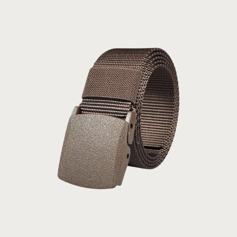 Ceinture tactique marron en toile avec boucle automatique en plastique, style militaire pour homme et femme