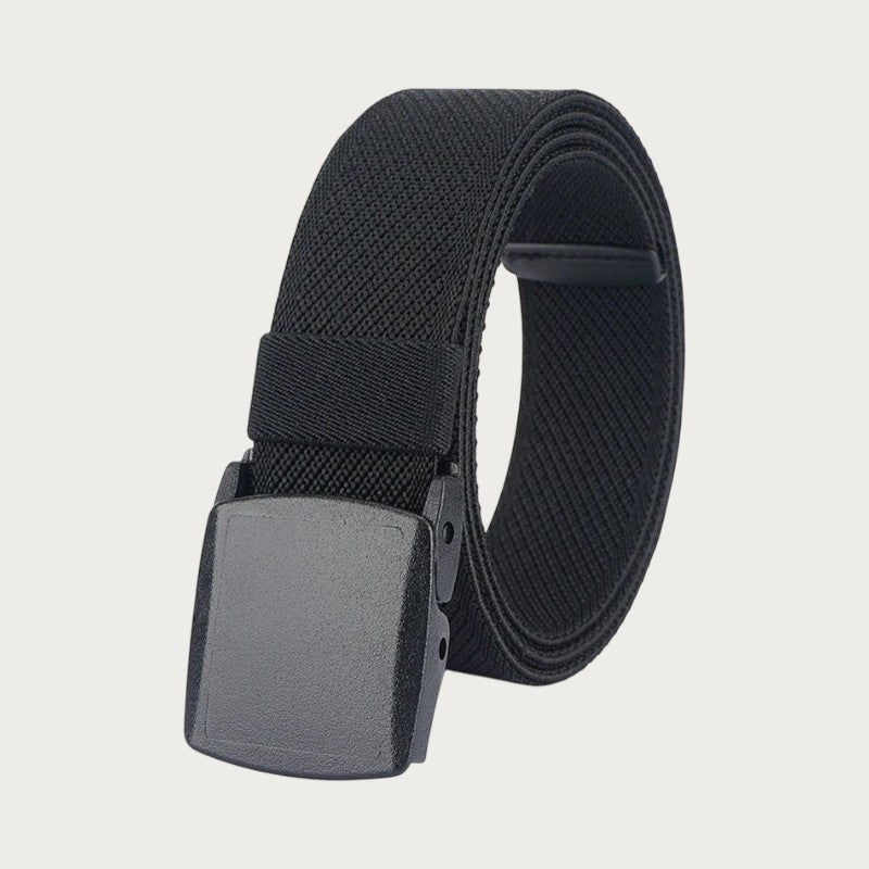 Ceinture tactique Ceintura noire en nylon élastique enroulée, boucle noire en plastique sans métal