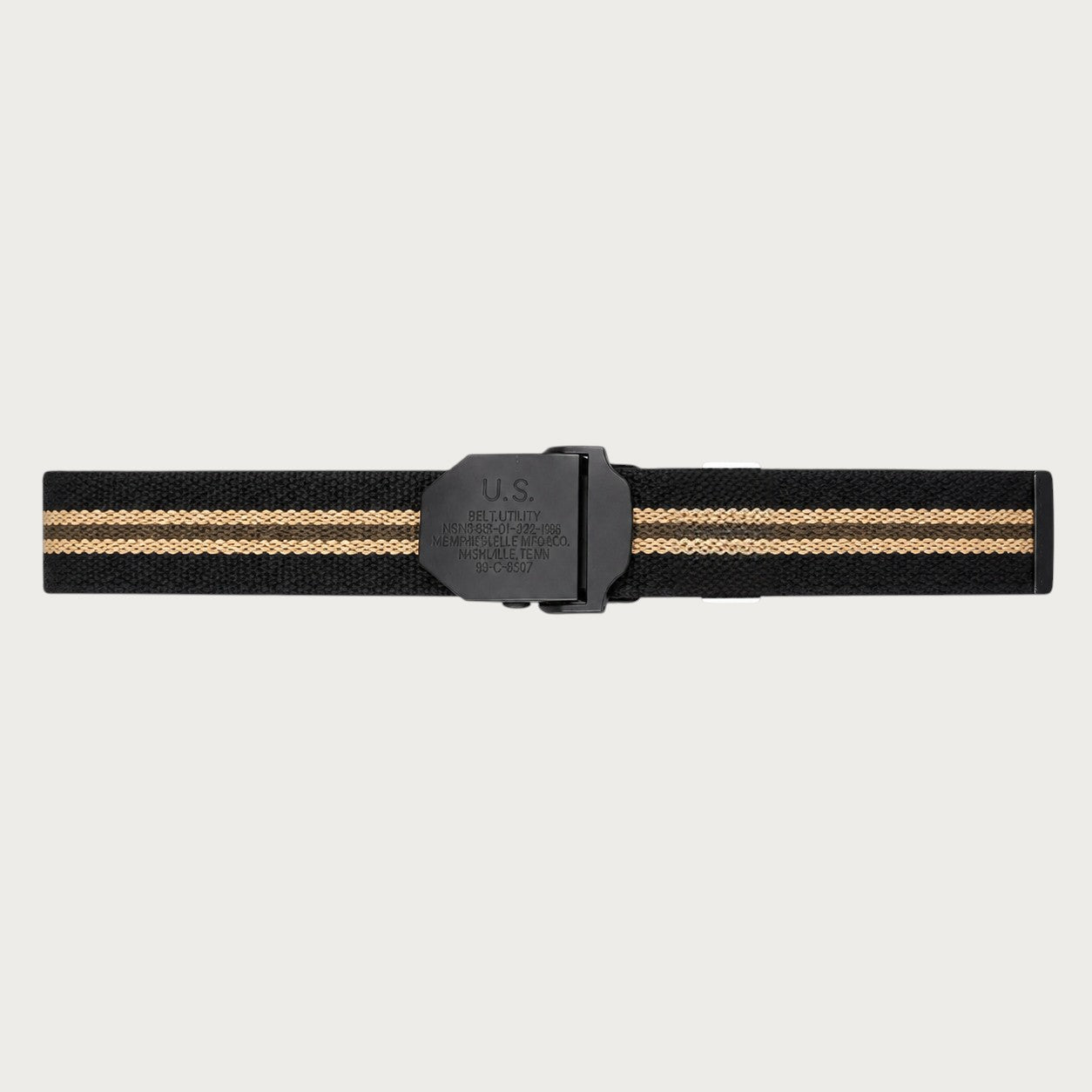 Ceinture tactique Ceintura noire en toile rayée avec boucle militaire en alliage noir, style décontracté unisexe. Image
