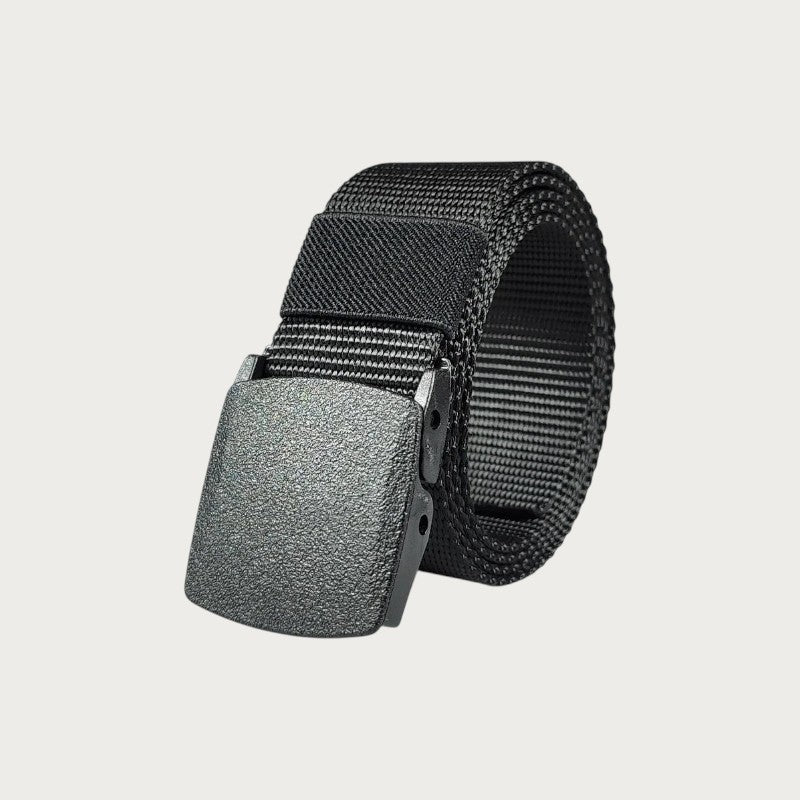 Ceinture tactique noire en toile avec boucle automatique en plastique robuste, style militaire pour homme et femme