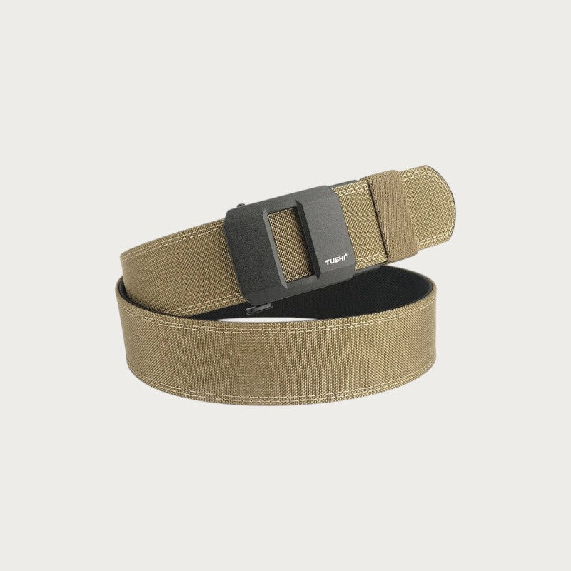 Ceinture tactique Ceintura modèle Udine en toile de nylon beige avec boucle automatique noire en alliage de zinc