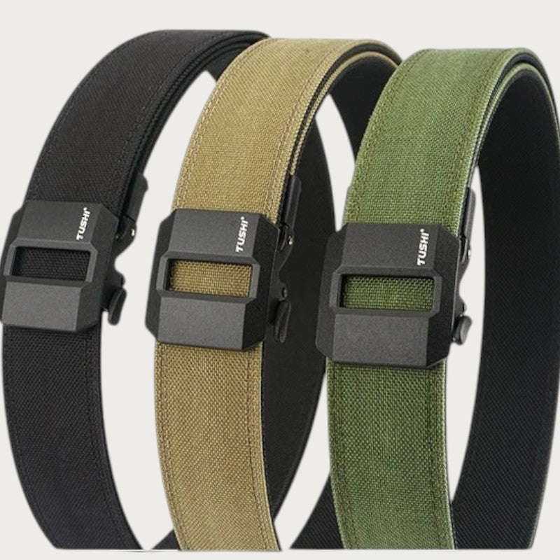 Ceinture tactique Ceintura Udine en toile de nylon robuste avec boucle automatique noire, disponible en trois coloris.