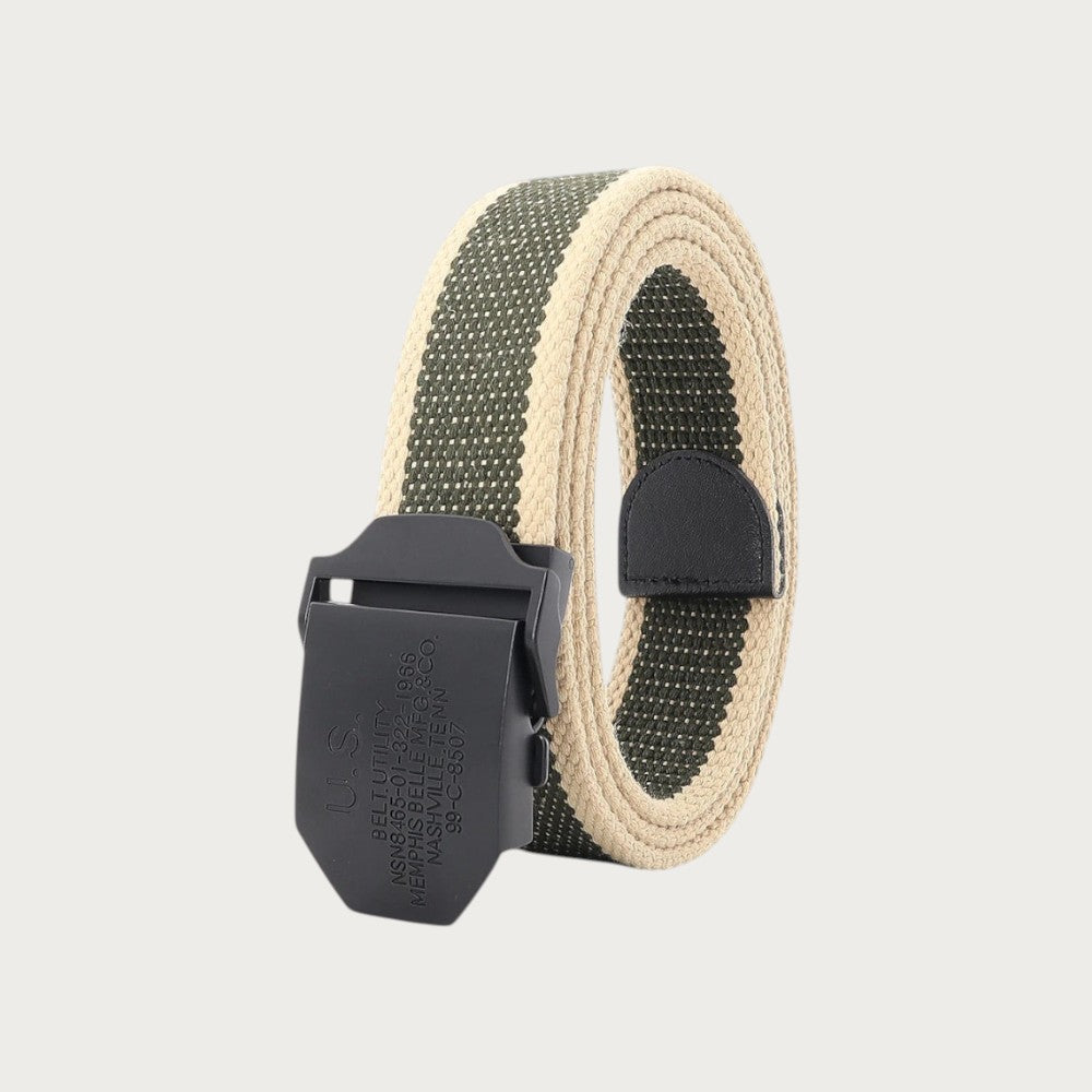 Ceinture tactique rayée beige et vert kaki Flying Art avec boucle militaire noire en alliage pour un style décontracté
