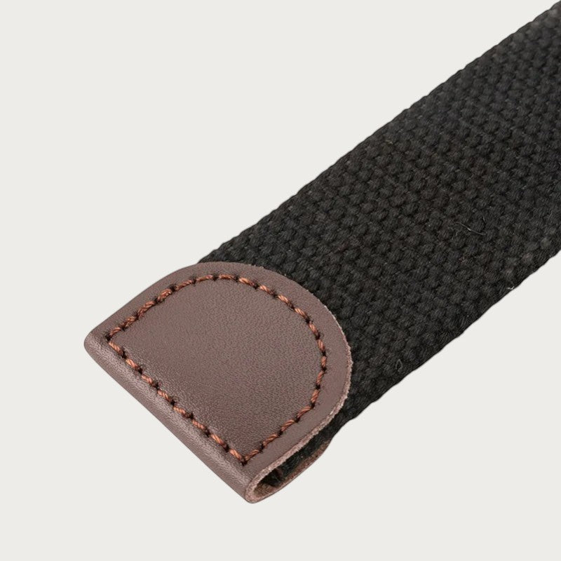 Ceintura ceinture tactique noire en toile avec embout en cuir marron cousu pour un style décontracté et durable