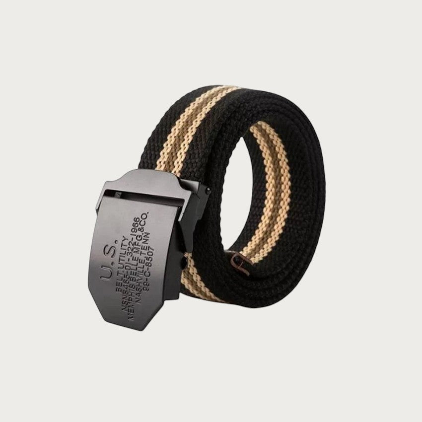 Ceintura ceinture tactique noire et beige en toile rayée avec boucle militaire en alliage style US