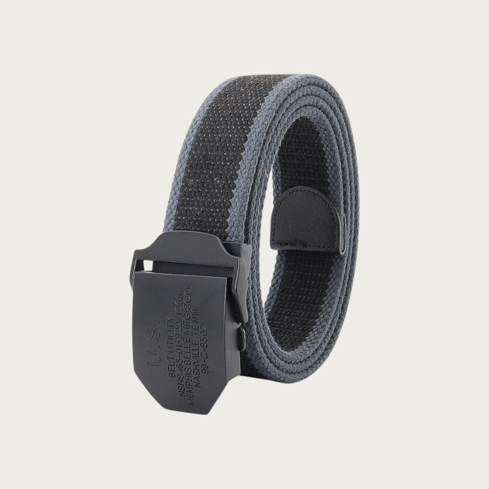 Ceintura ceinture tactique en toile rayée noire et grise avec boucle militaire en alliage noir