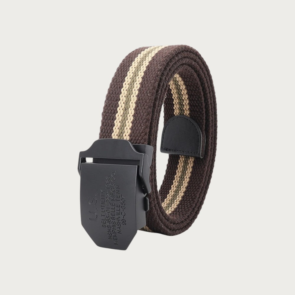 Ceintura ceinture tactique en toile rayée marron et beige avec boucle militaire noire réglable pour un style décontracté