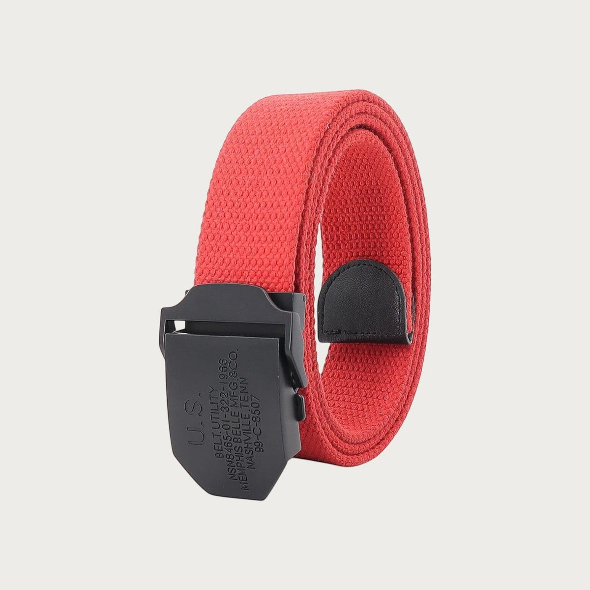 Ceinture tactique rouge en toile avec boucle militaire en métal noir, style décontracté par Ceintura
