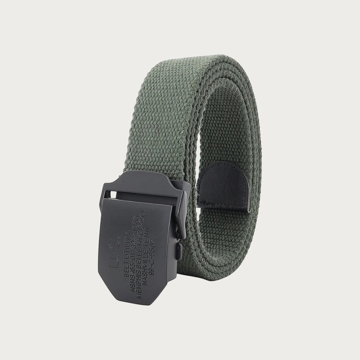 Ceinture tactique en toile vert olive avec boucle militaire en métal noir de la marque Ceintura, style décontracté.