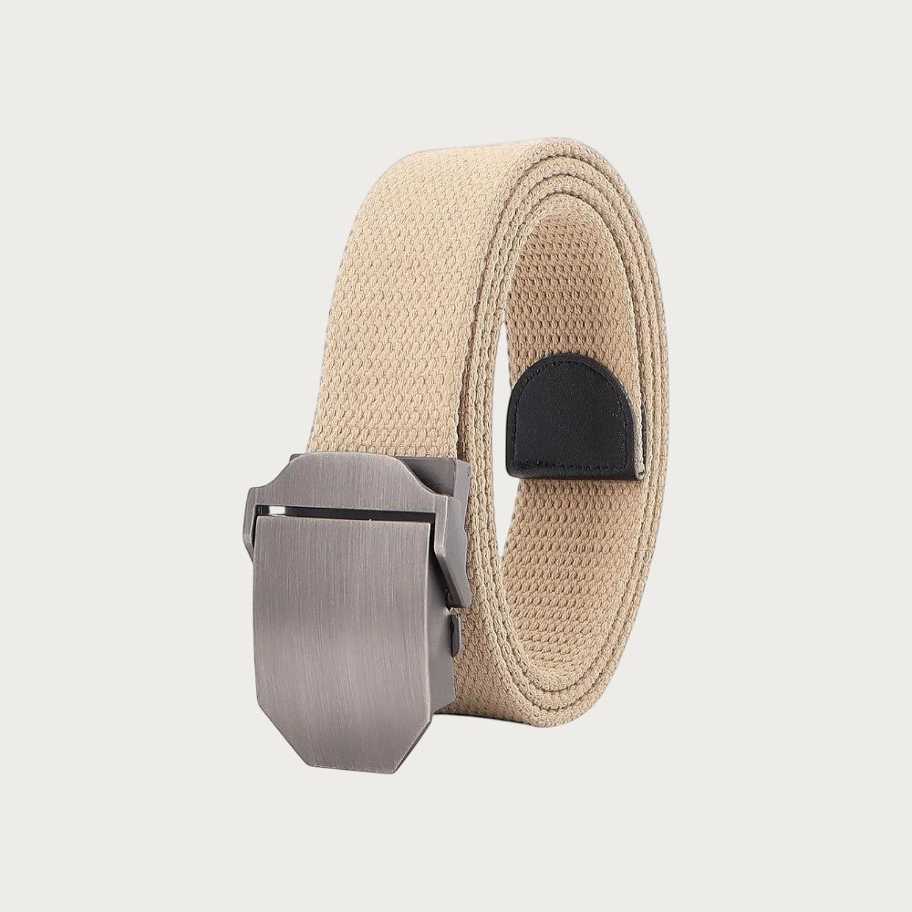 Ceinture en toile beige de style militaire avec boucle automatique en alliage, accessoire décontracté par Ceintura