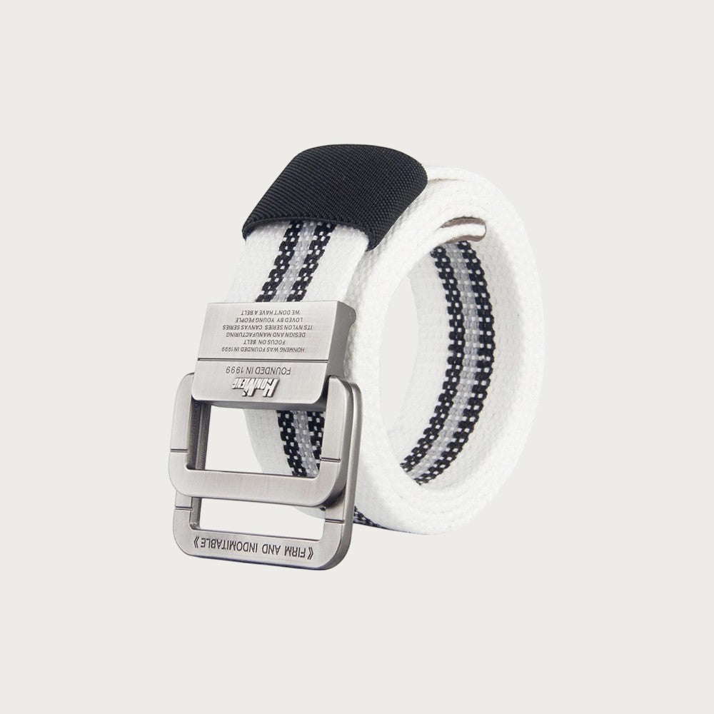 Ceintura ceinture en toile blanche avec boucle double anneau en alliage style décontracté unisexe
