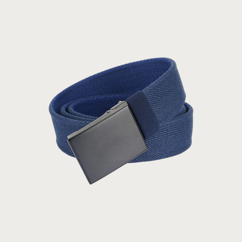 Ceinture réversible Ceintura en toile bleue épaisse avec boucle plaque noire en alliage de zinc