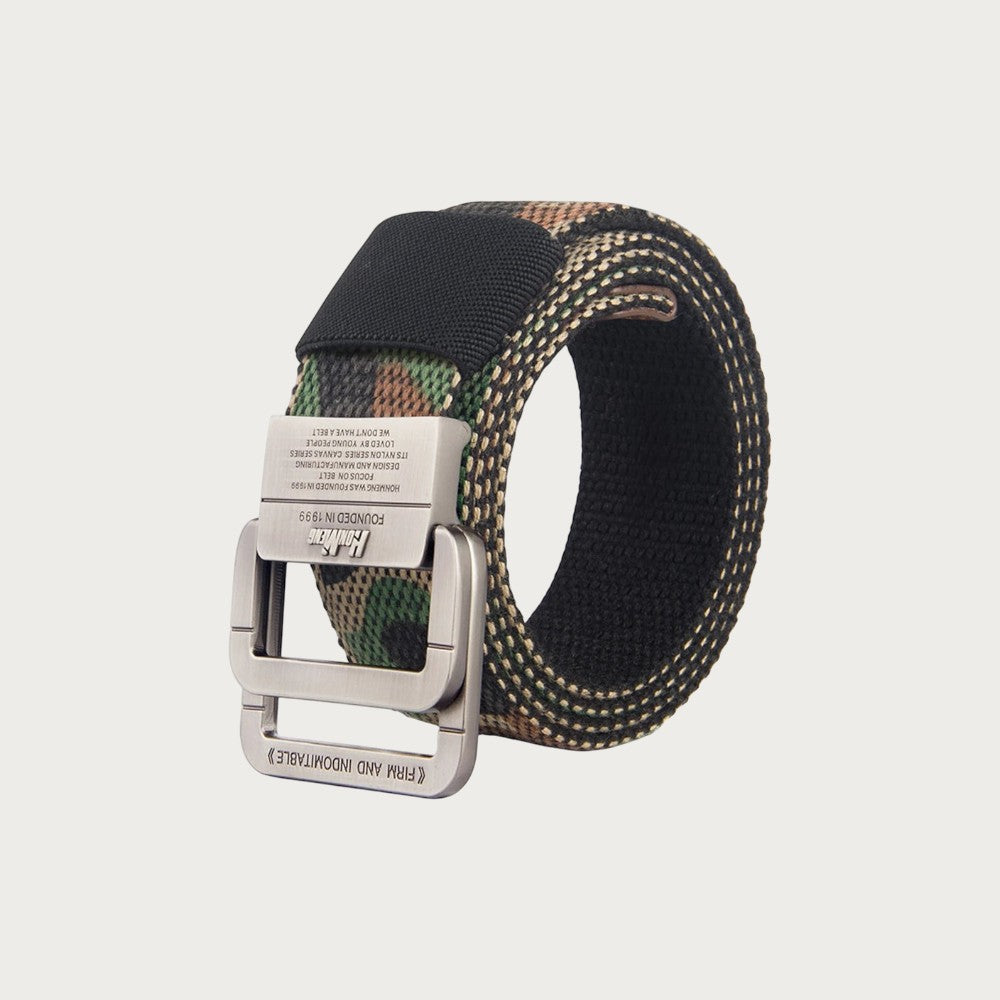 Ceintura ceinture en toile camouflage avec boucle double ardillon en alliage style militaire décontracté