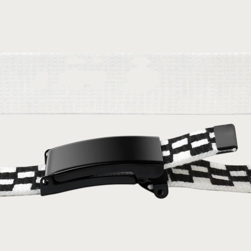 Ceinture Ceintura en toile polyester à damier noir et blanc avec boucle plaque noire mate style Y2K