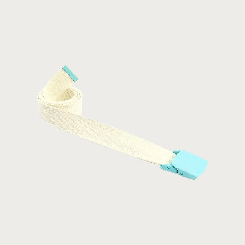 Ceinture tactique en toile beige pour enfant avec boucle en plastique bleu clair, style décontracté et ajustable