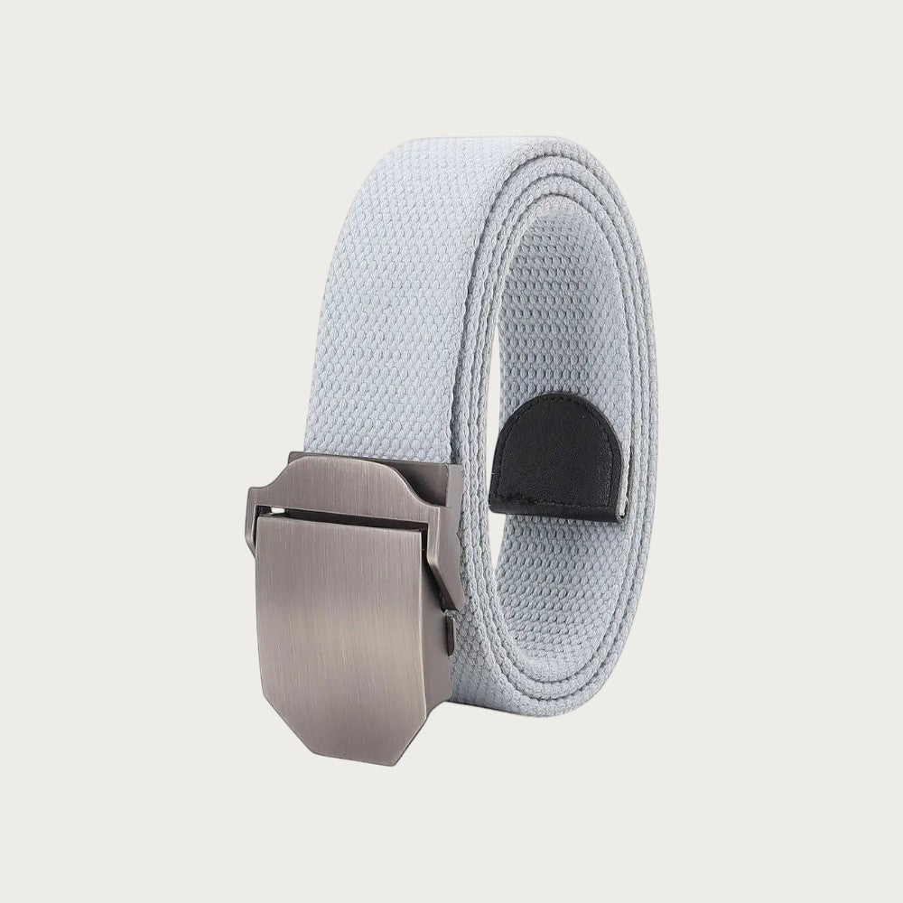 Ceinture en toile gris clair Ceintura avec boucle militaire en alliage à verrouillage automatique pour un style décontracté