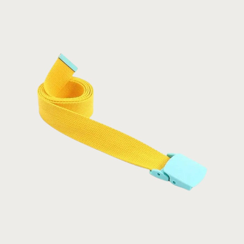 Ceinture tactique pour enfant en toile jaune avec boucle en plastique bleu clair, style décontracté et ajustable