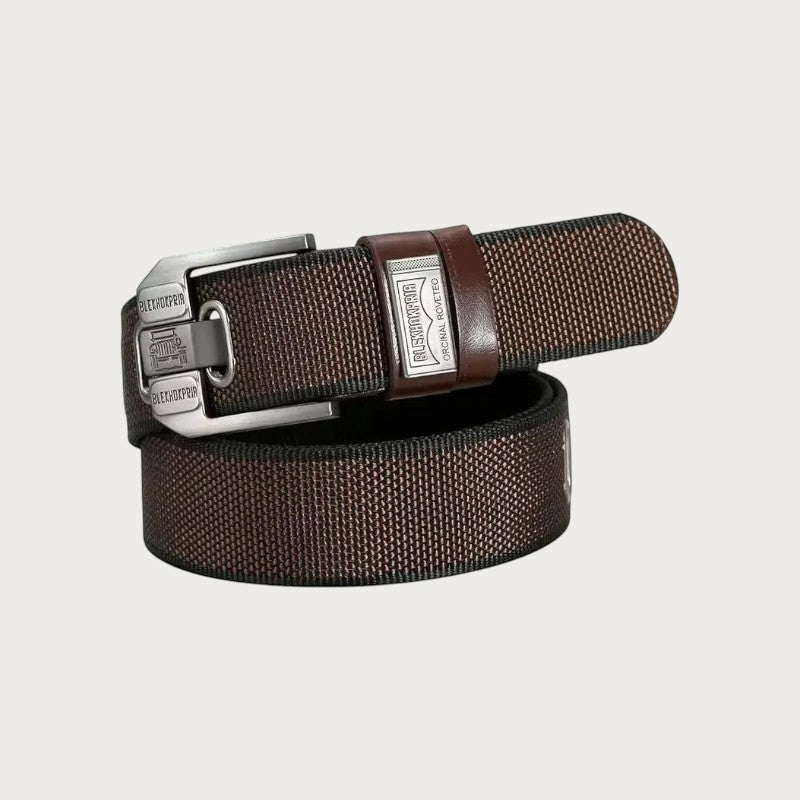 Ceinture homme en toile marron avec boucle ardillon métallique décorative style rétro décontracté