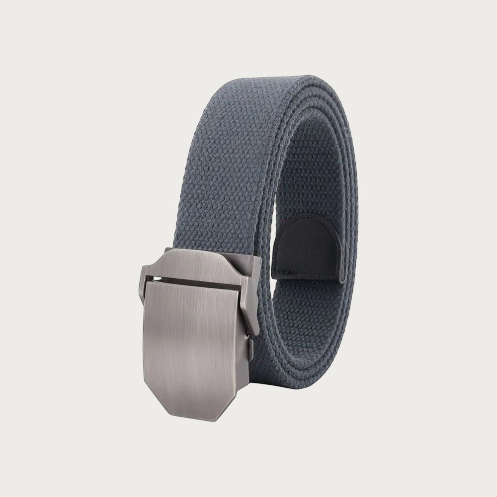 Ceinture en toile grise de style militaire avec boucle automatique en alliage brossé, accessoire décontracté Ceintura.