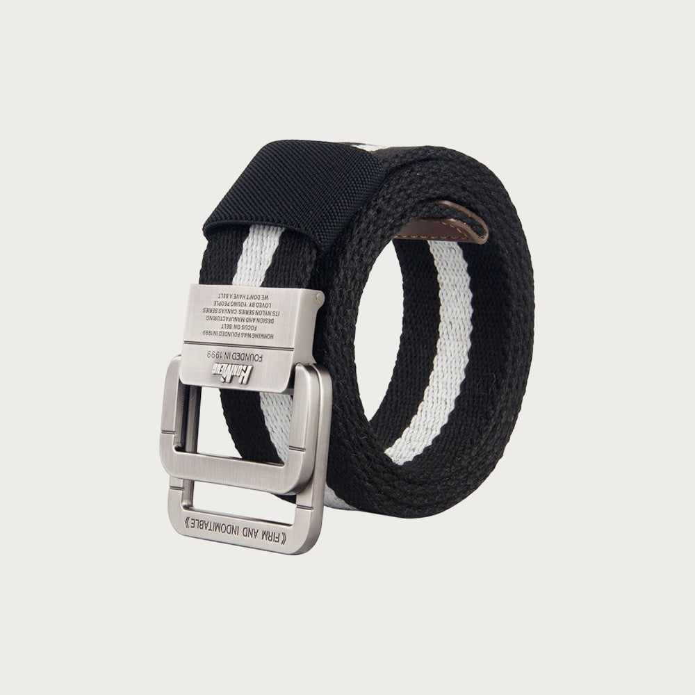 Ceintura ceinture en toile noire et blanche avec boucle double anneau en alliage style décontracté unisexe