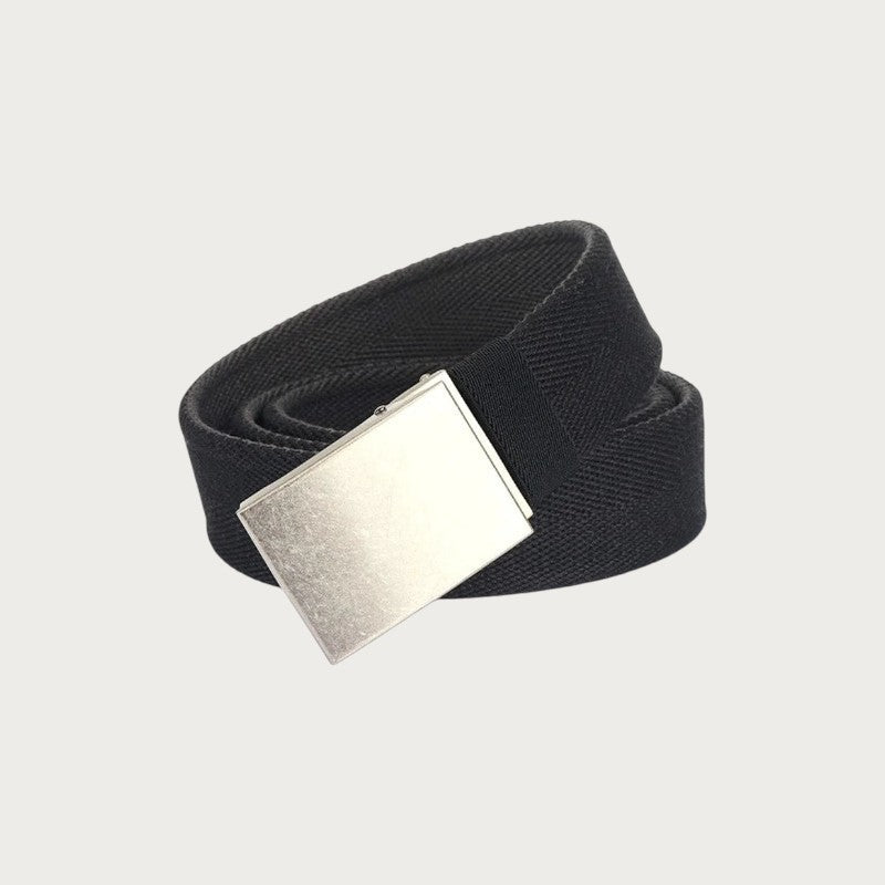 Ceinture réversible Ceintura pour homme en toile noire avec une boucle plaque argentée rectangulaire