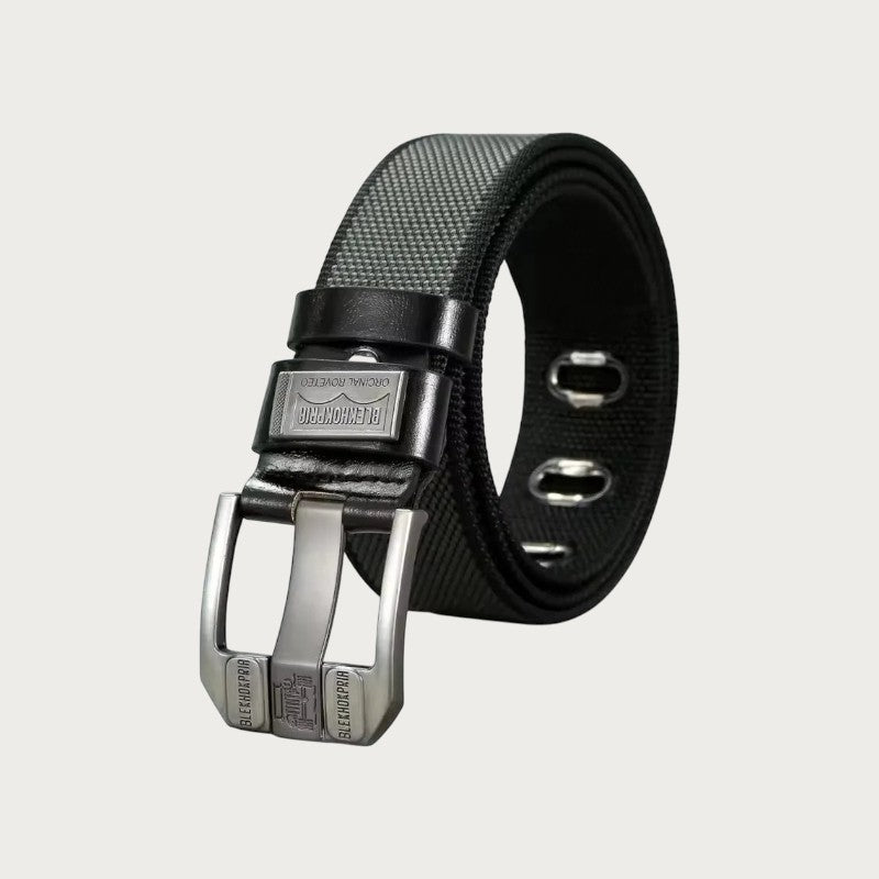 Ceintura ceinture homme en toile noire avec boucle ardillon métallique et détails décoratifs style rétro