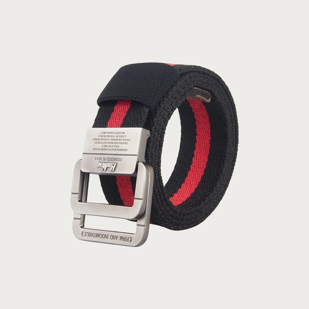 Ceintura ceinture en toile noire et rouge avec boucle double anneau en alliage style décontracté unisexe Image
