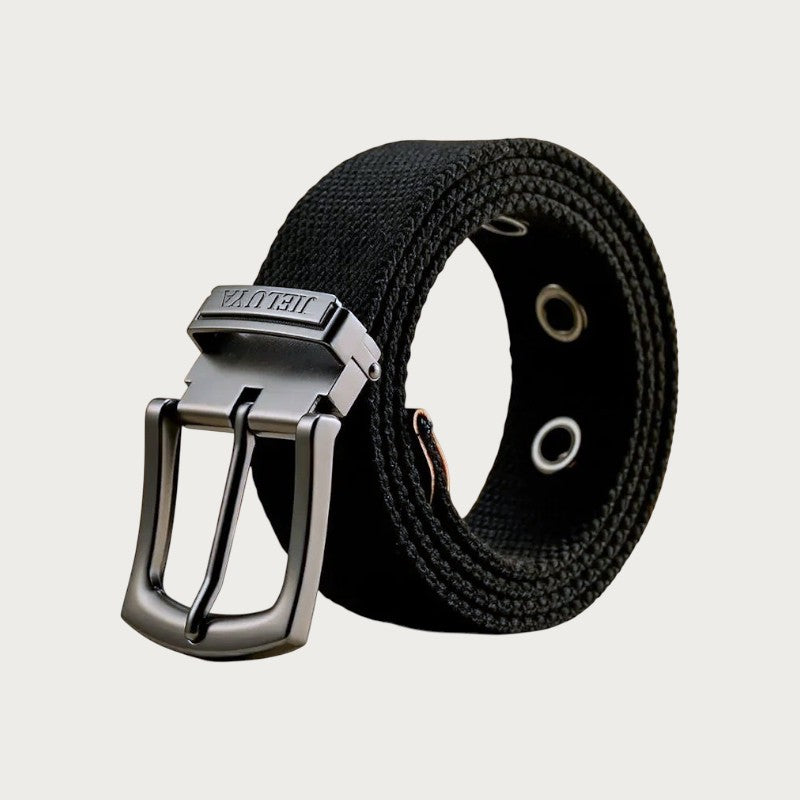 Ceinture en toile noire Ceintura pour homme avec boucle ardillon en alliage, style tactique décontracté grande taille