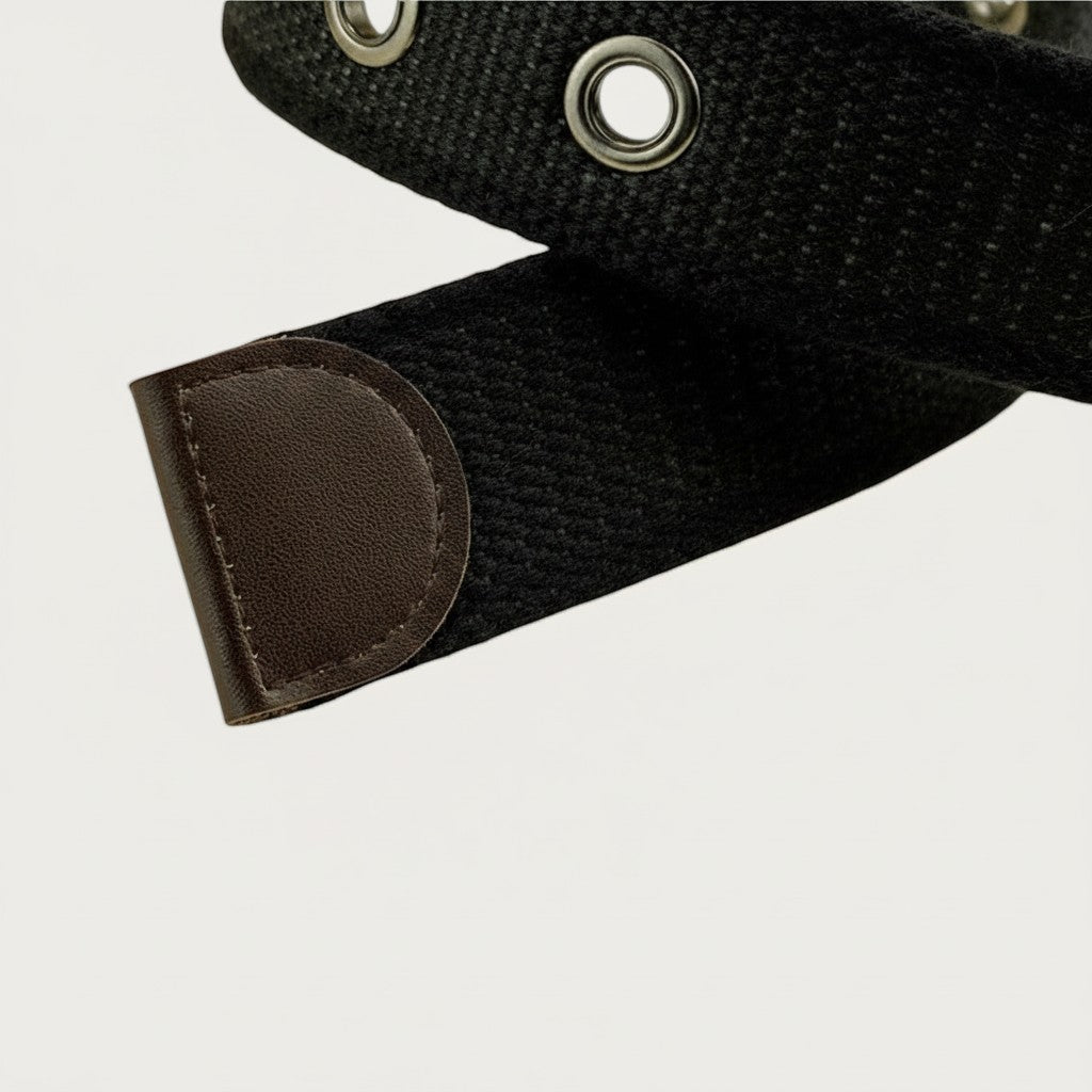 Ceinture Ceintura noire en toile robuste avec embout en similicuir et œillets métalliques pour homme