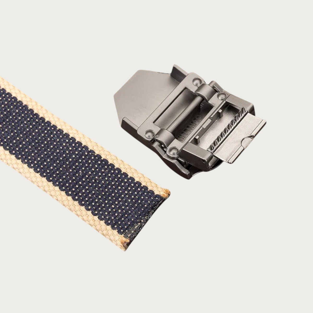 Ceintura ceinture en toile rayée pour homme avec boucle militaire à verrouillage automatique en alliage gris