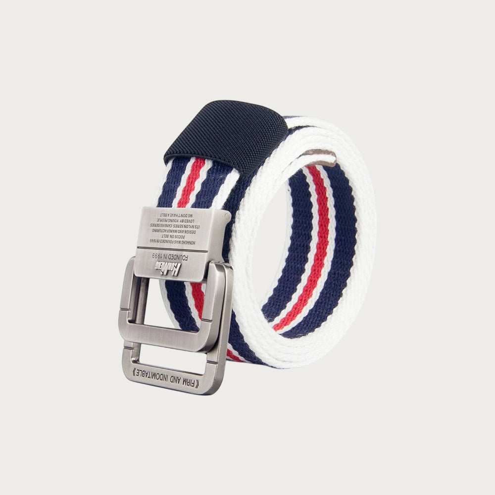 Ceintura ceinture en toile unisexe avec rayures bleu blanc rouge et boucle double ardillon en alliage style décontracté