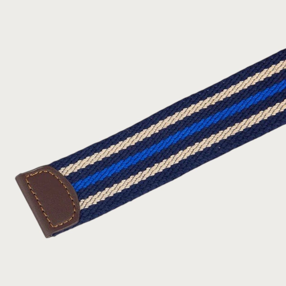 Ceintura ceinture en toile tressée à rayures bleu marine et beige avec embout en similicuir marron