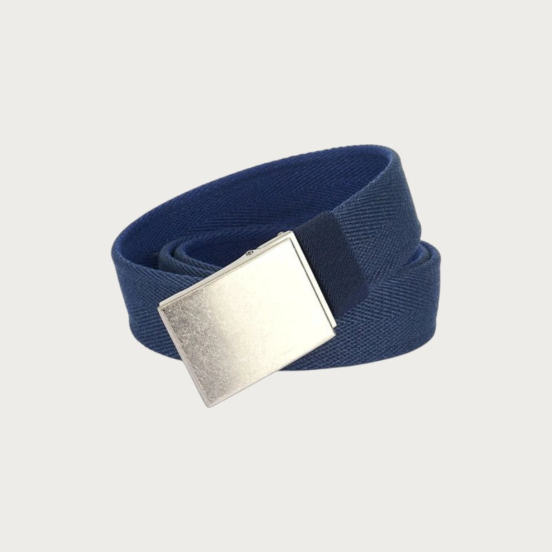 Ceinture réversible Ceintura en toile bleue pour homme avec boucle plaque argentée rectangulaire