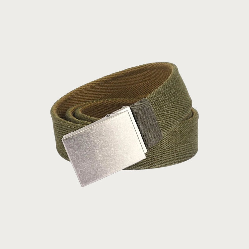 Ceinture réversible Ceintura en toile vert olive avec boucle plaque argentée rectangulaire pour homme Image
