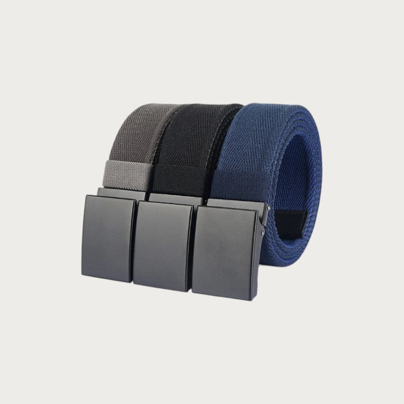Ceinture réversible Ceintura en toile épaisse avec boucle plaque noire, disponible en gris, noir et bleu marine