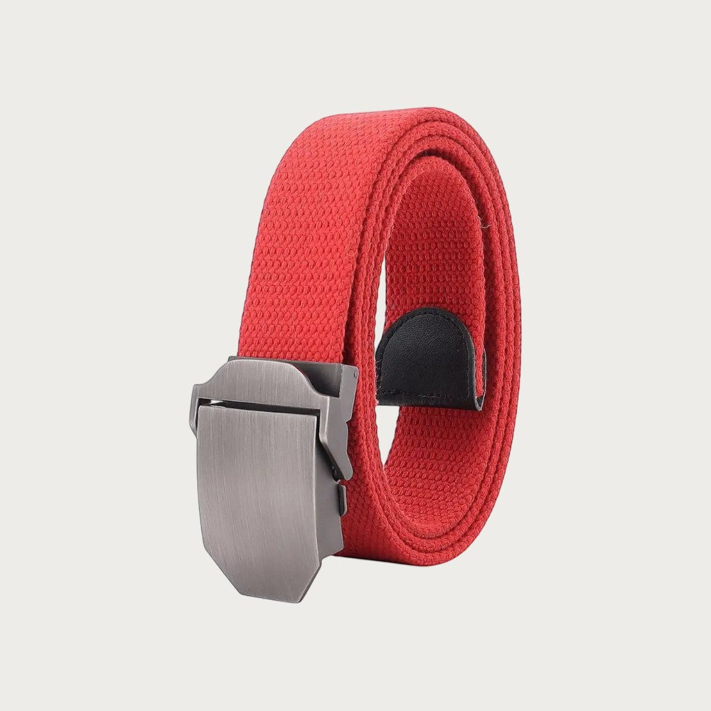 Ceinture en toile rouge Ceintura avec boucle militaire autobloquante en alliage pour un style décontracté et durable