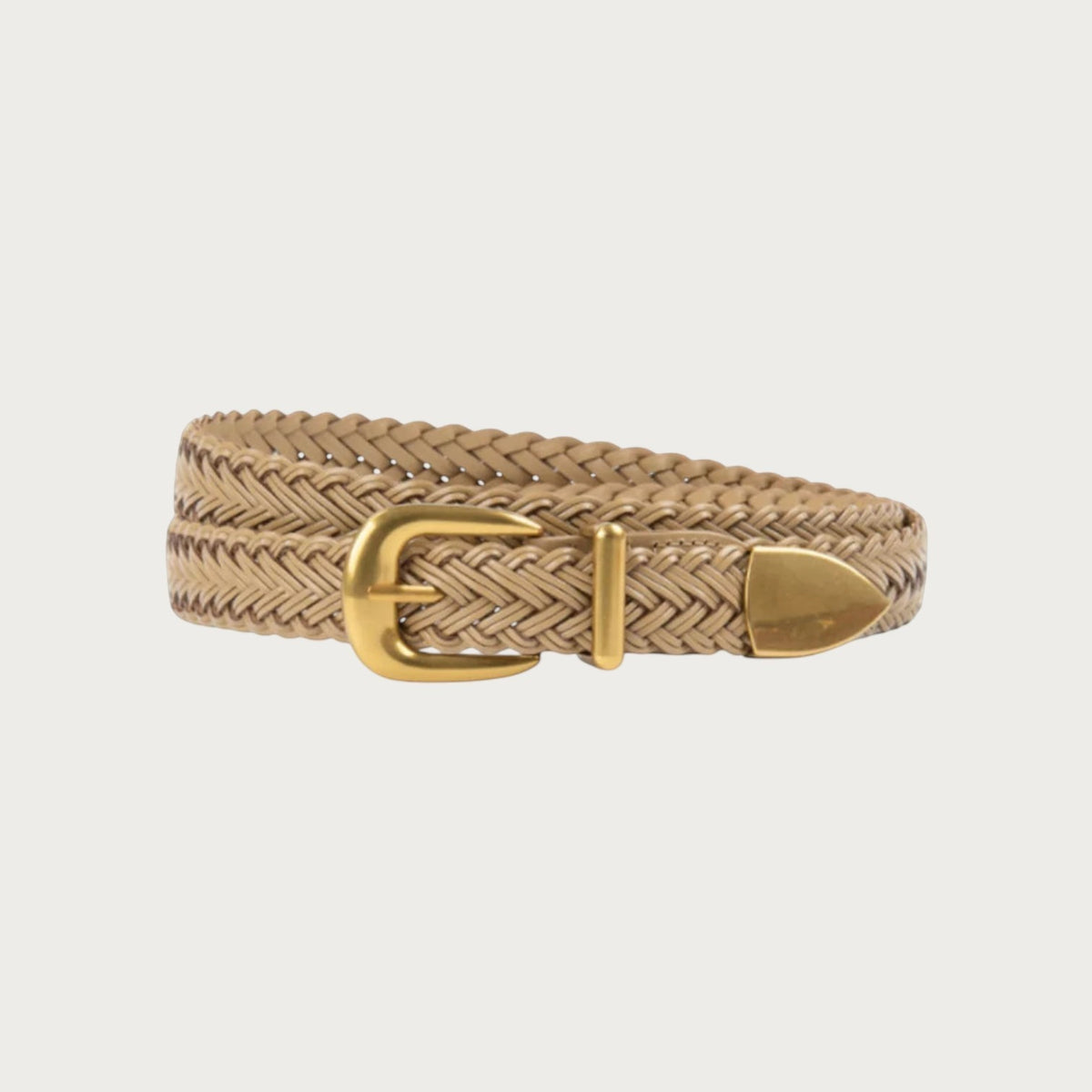 Ceinture tressée beige Ceintura pour femme avec boucle dorée et embout pointu élégant