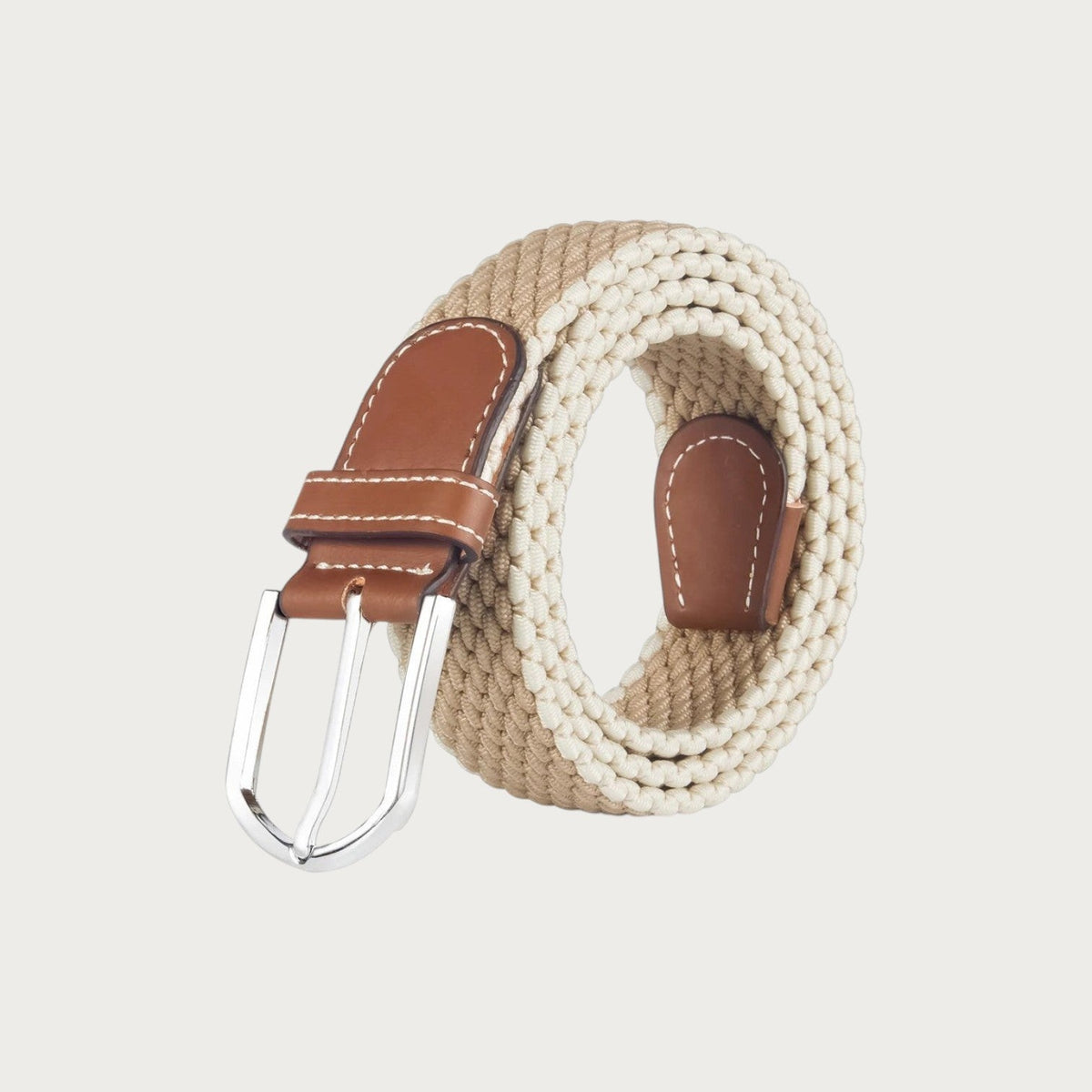Ceinture tressée Ceintura Massimo beige extensible avec détails en cuir marron et boucle ardillon métallique