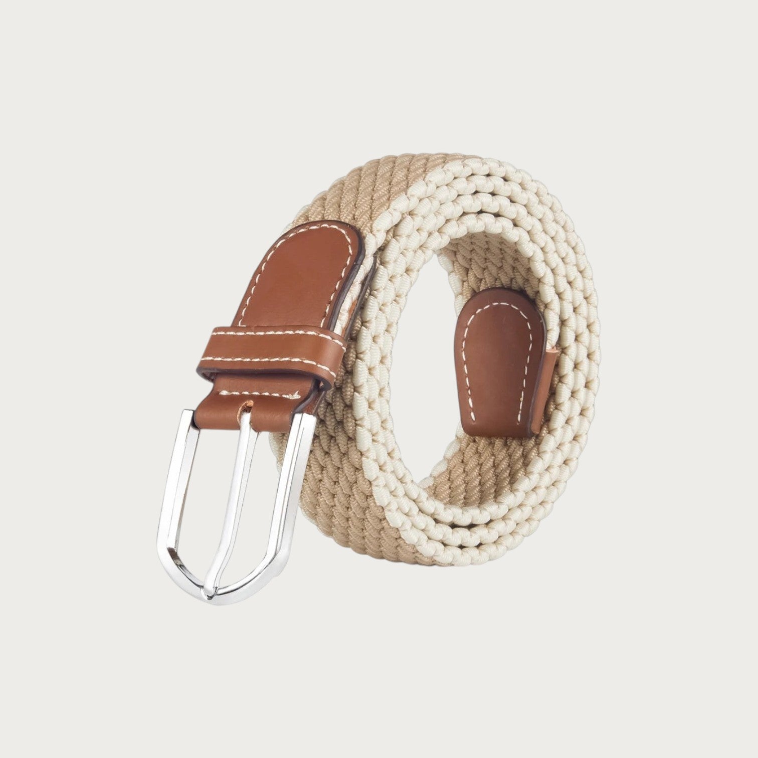 Ceinture tressée Ceintura Massimo beige extensible avec détails en cuir marron et boucle ardillon métallique Image