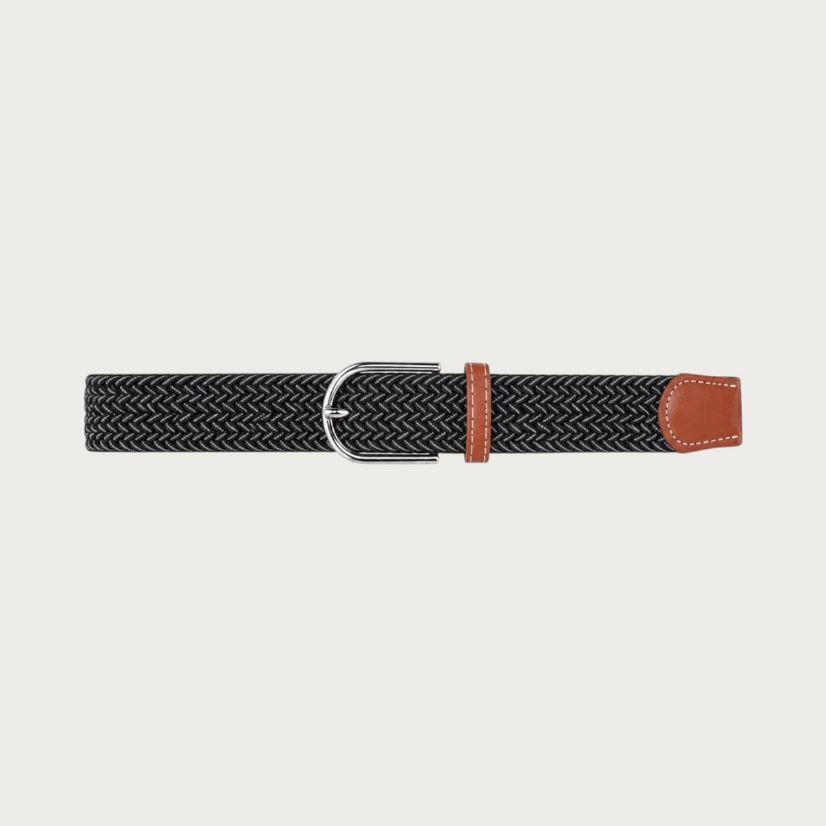 Ceinture tressée Ceintura Antonio bicolore noire et grise en toile élastique avec boucle ardillon et détails en cuir