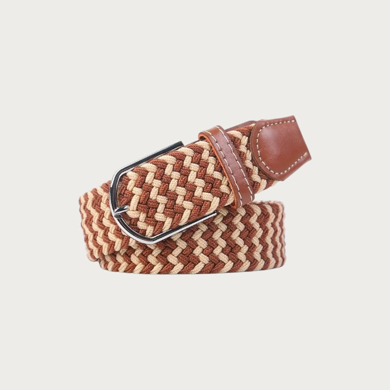 Ceinture tressée bicolore Ceintura en toile élastique marron et beige avec boucle ardillon en métal