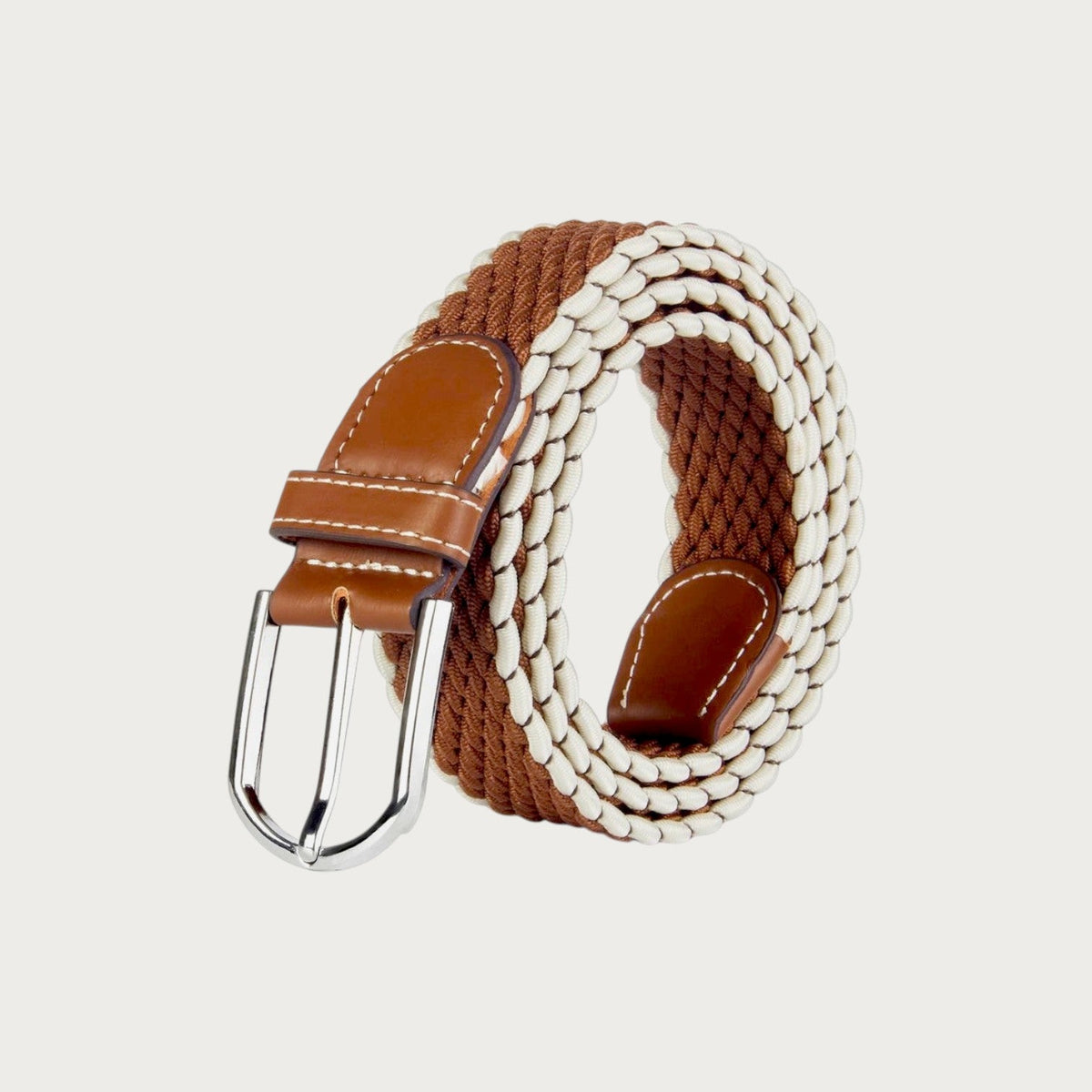 Ceinture tressée Ceintura Massimo bicolore marron et blanc avec boucle à ardillon en métal argenté