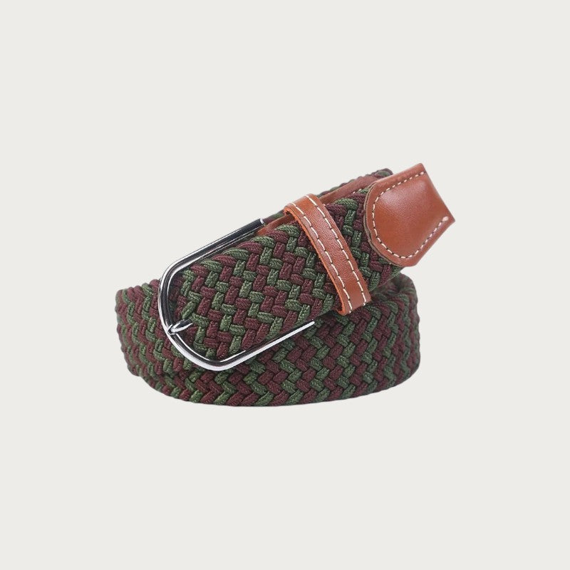 Ceinture tressée bicolore Ceintura en toile élastique verte et marron avec boucle ardillon et détails en cuir