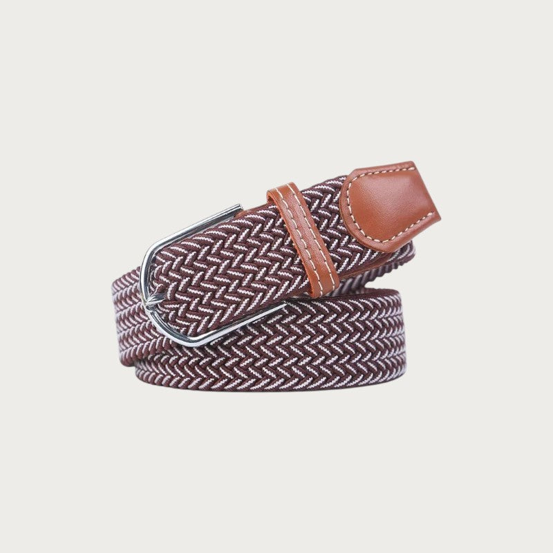 Ceinture tressée bicolore Ceintura en toile élastique marron et blanche avec boucle ardillon en métal