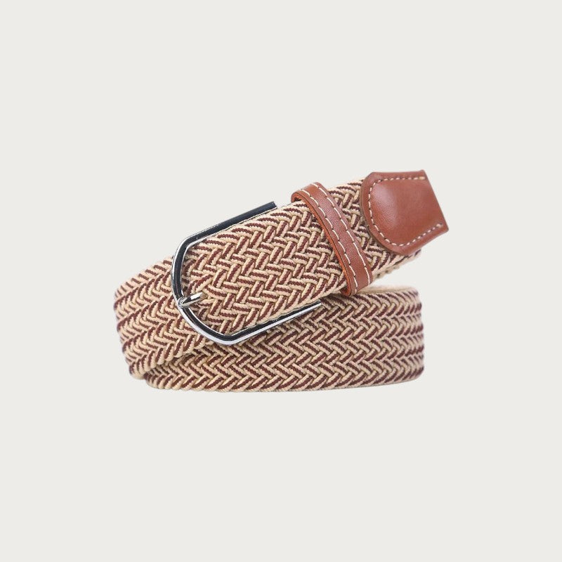 Ceinture tressée Ceintura Antonio bicolore beige et café en toile élastique avec boucle ardillon en métal