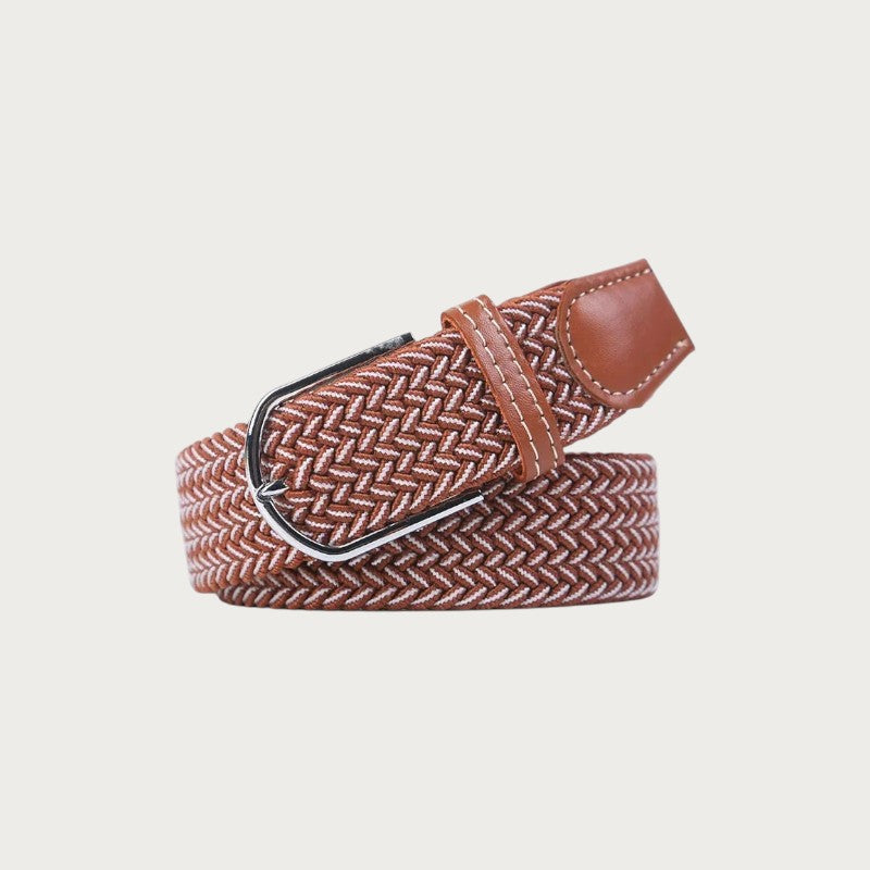 Ceinture tressée Ceintura bicolore marron et blanc en toile élastique avec boucle ardillon en métal