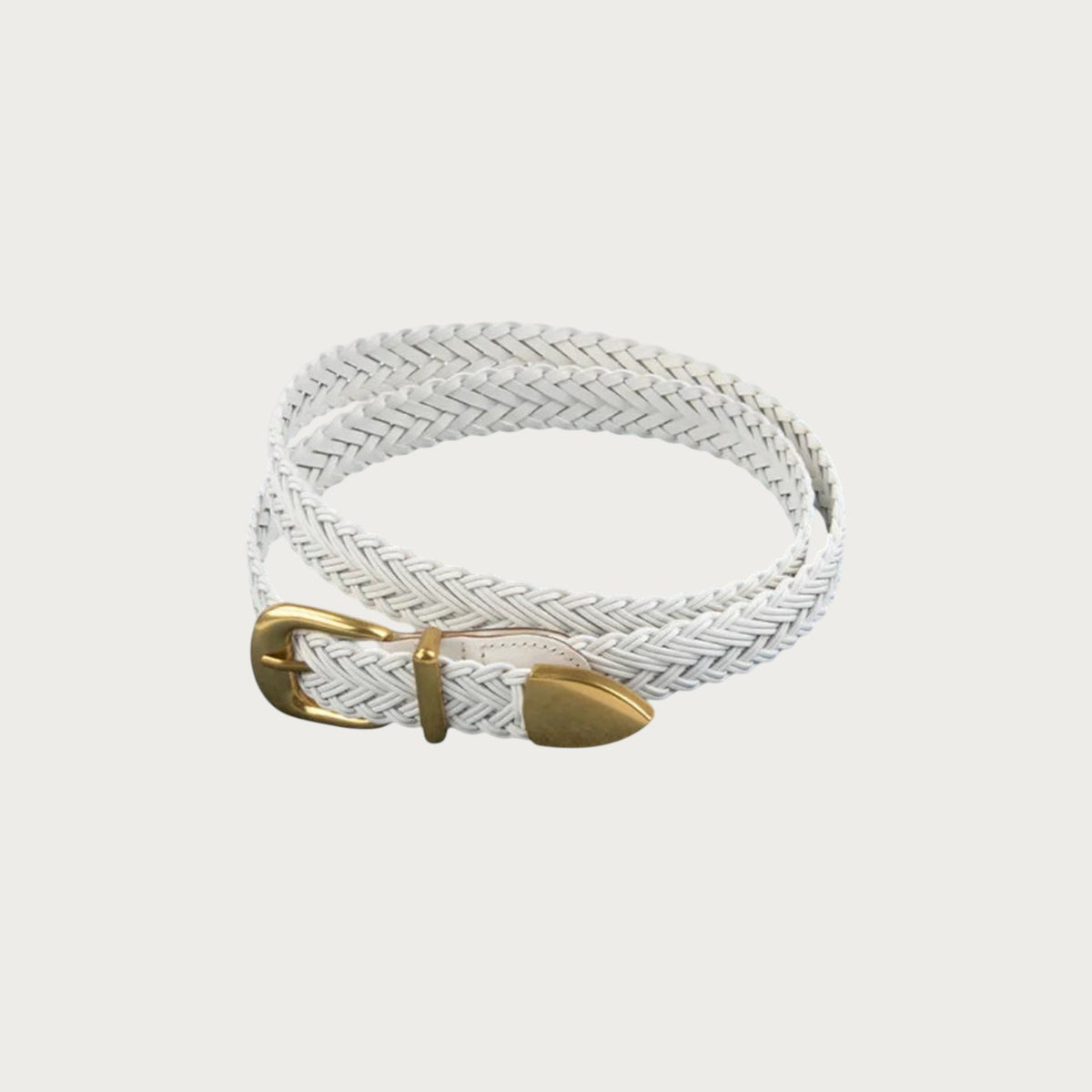 Ceinture tressée blanche Ceintura pour femme avec boucle dorée élégante et embout pointu assorti