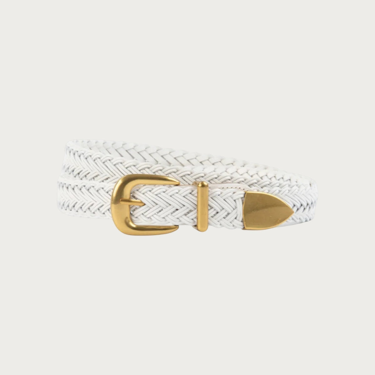 Ceinture tressée blanche pour femme Ceintura avec boucle dorée élégante et embout pointu assorti
